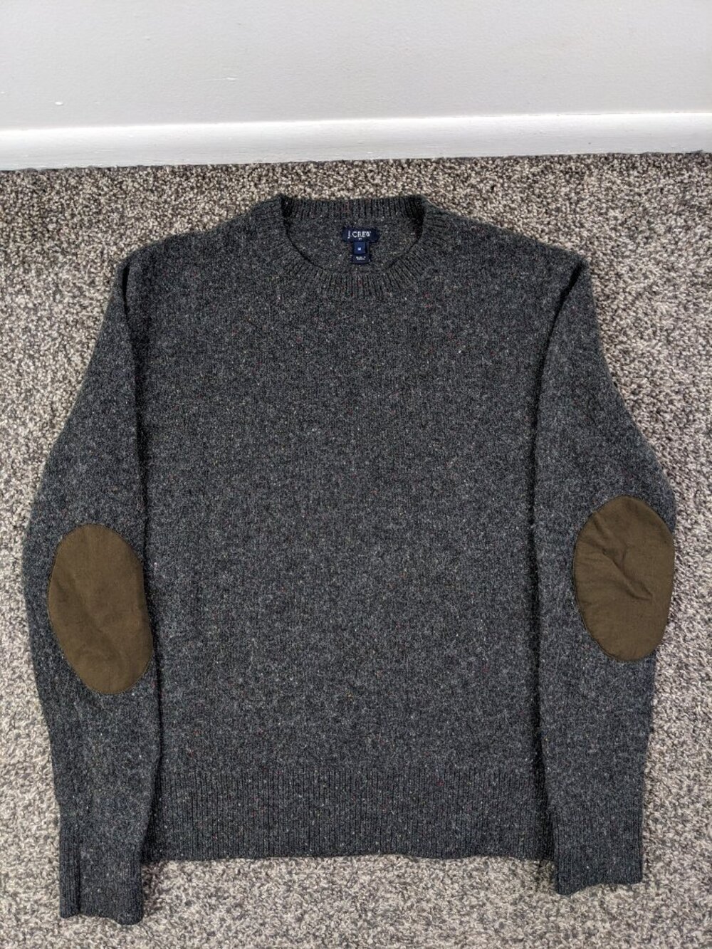 J Crew Sweater Lambswool Donegal Multicolor Flecked Elbow Patches Mens Medium